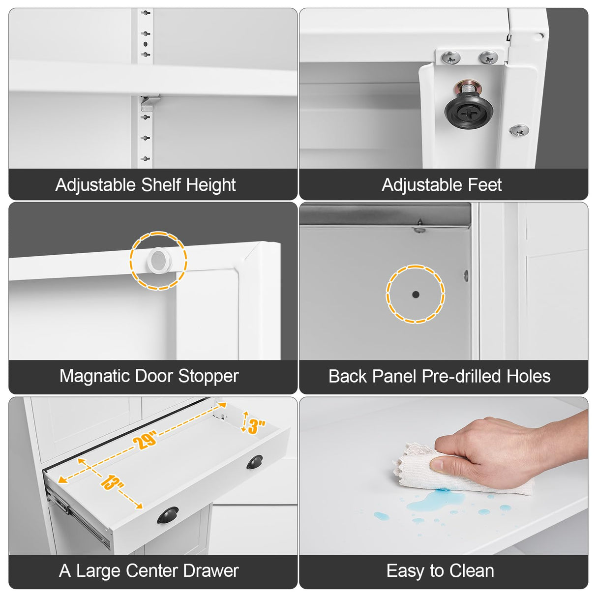 71" Kitchen Pantry Cabinet, Metal Storage Cabinets with Adjustable Shelves and Drawer, White Pantry Cabinets, 4 Doors Metal Pantries Cabinet for Kitchen, Dining Room, Living Room - Assembly Required MetalMax