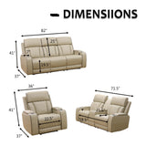 Ocstta Power Recliner Sofa Set with LED, Breathing Leather Living Room Furniture, Leather Couches Reclining Sofa with Cup Holders/Storage/USB Ports (3 Piece Living Room Set, Khaki) Ocstta