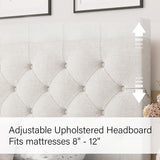 HOMBCK Full Bed Frame with Headboard, Linen Fabric Upholstered Bed Frame Full, White Bed Frame with Wood Slats, Button Tufted, No Box Spring Needed, White HOMBCK
