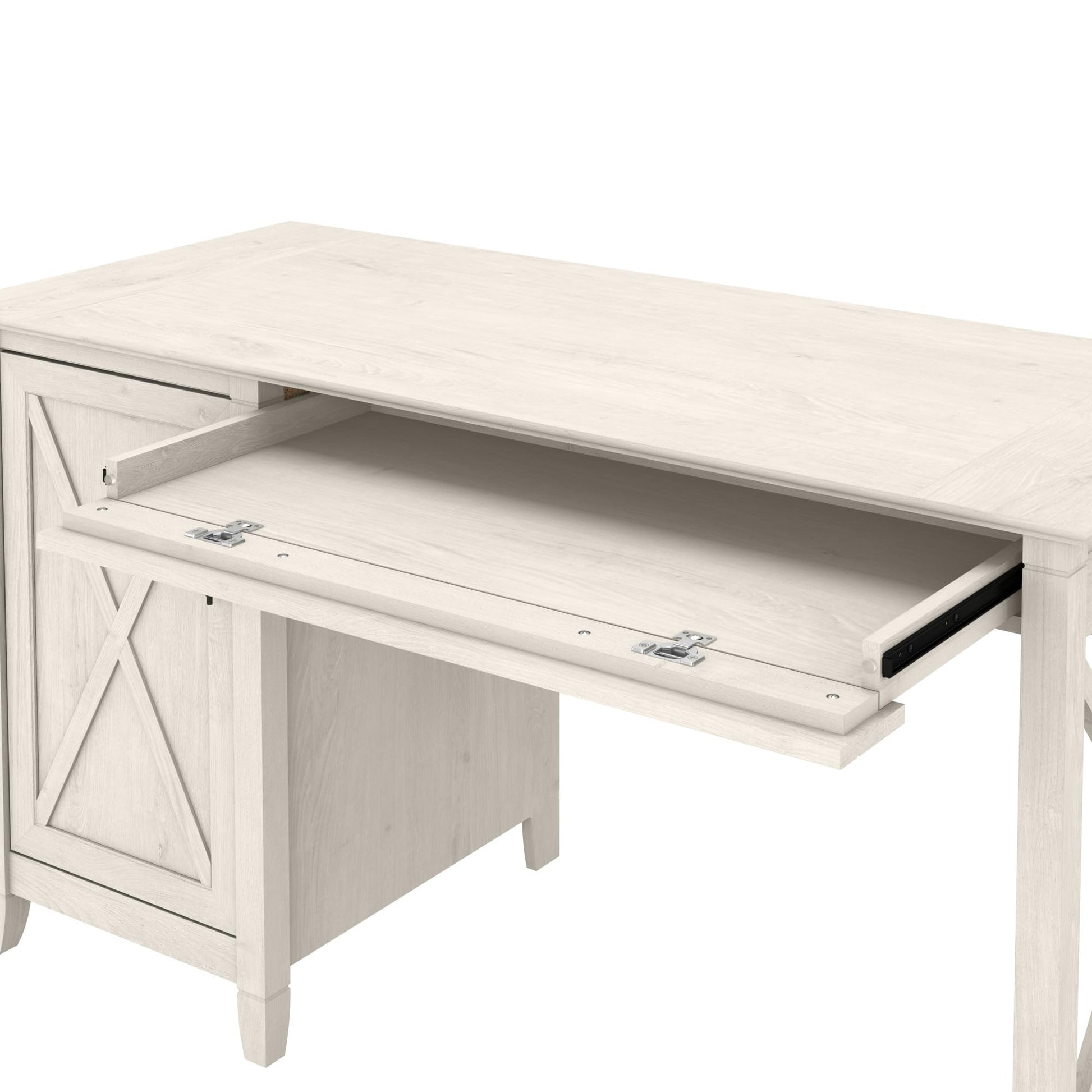 Bush Furniture Key West Computer Desk with Storage | Farmhouse PC Table for Home Office in Linen White Oak | 54W x 24D - WoodArtSupply