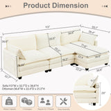SAMERY Sectional Sofa Cloud Couch, 113" Big Comfy Couch L Shape Sofa Couch for Living Room Extra Deep Seat Sofa Couch Chenille Sofa Sleeper with Ottoman/Pillows, Cream White 3 Seat Sofa Cloud Couch SAMERY