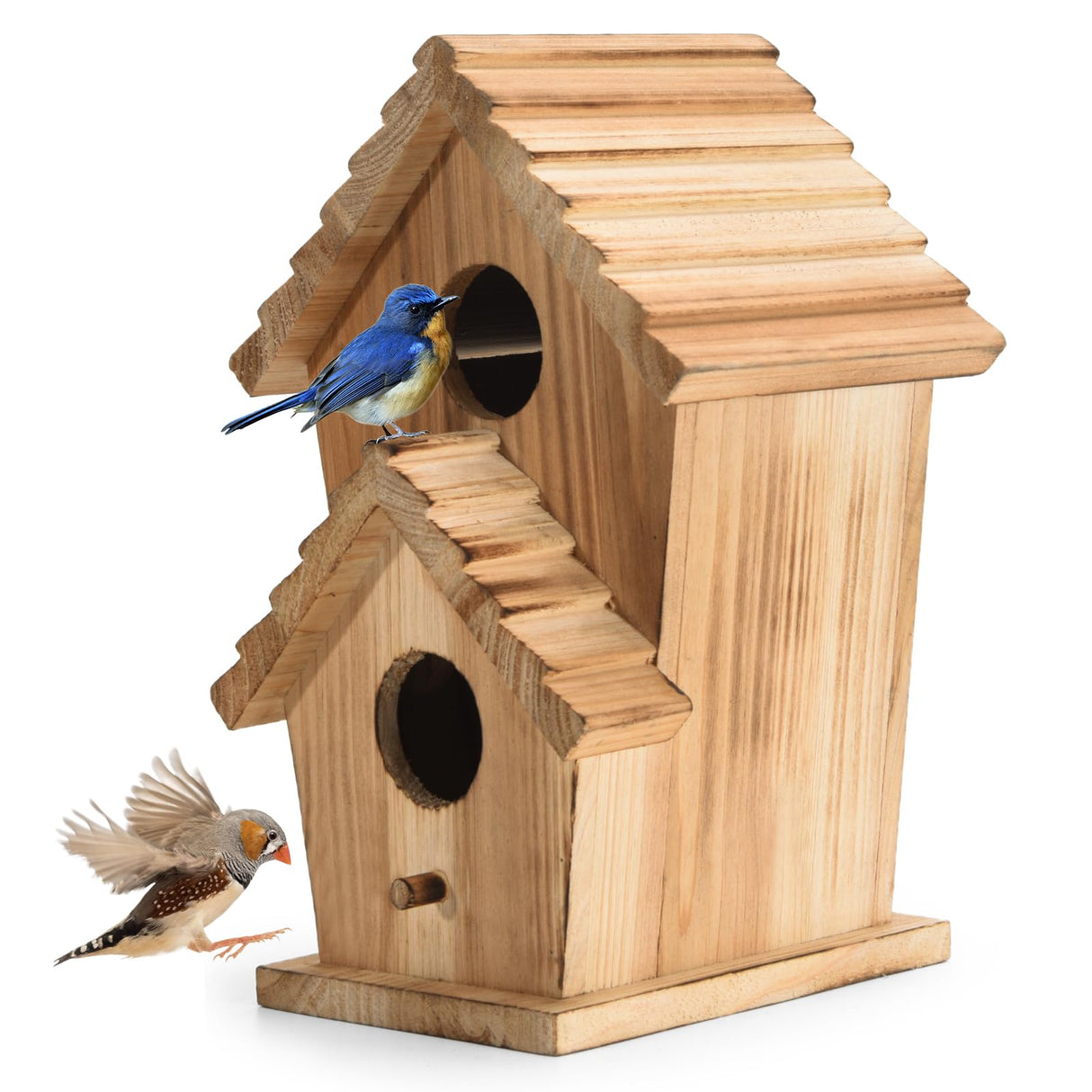 NATUREYLWL Bird Houses for Outside-2 Hole Wooden Outdoor Bird House,Wild Bird Box House,Nesting Box Birdhouse,Garden Bird Roosting NATUREYLWL