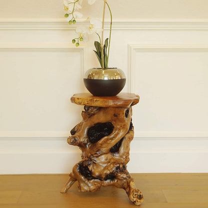 WELLAND Tree Stump Side Table, Live Edge Stool, Natural Edge Wood Side Table, Accent Table, 19" Tall - WoodArtSupply