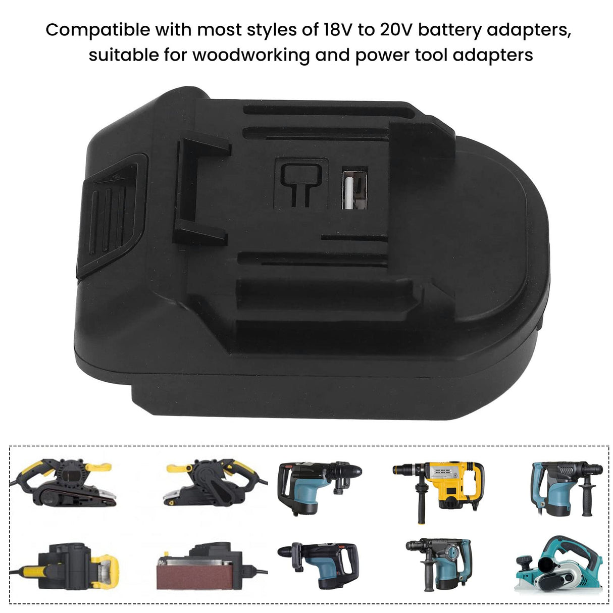 Battery Converter for Electric Tool ABS Material USB Interface 18V to 20V Woodworking Power Tool Adapter with Multiple Functions Low Power Consumption Fafeicy
