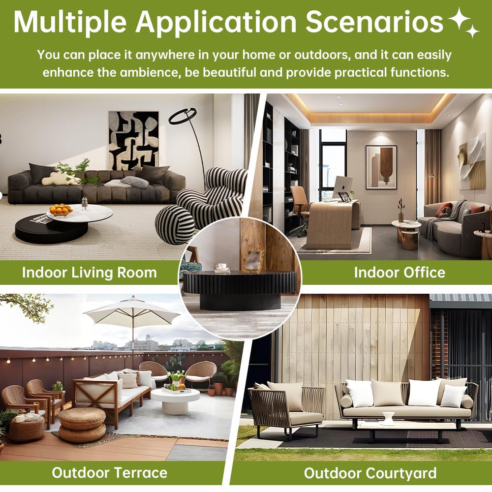 Oval Drum Coffee Table Handcraft Fluted Coffee Table Wood Round Drum Coffee Table Mid Century Modern Coffee Table Pedestal Coffee Table for Living Room Farmhouse (Black Oval) SOUWOFS