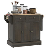 HOMCOM Triple-Cabinet Kitchen Island on Wheels, Kitchen Storage Cabinet with Drawers & Countertop, Rolling Utility Cart with Wood Top, Towel Rack, Spice Stand, Distressed Brown HOMCOM