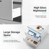 Flamaker LED Nightstand with Charging Station, End Table with 2 Drawer Storage Cabinet, Bedside Table with Sliding Top for Bedroom and Living Room (White) Flamaker