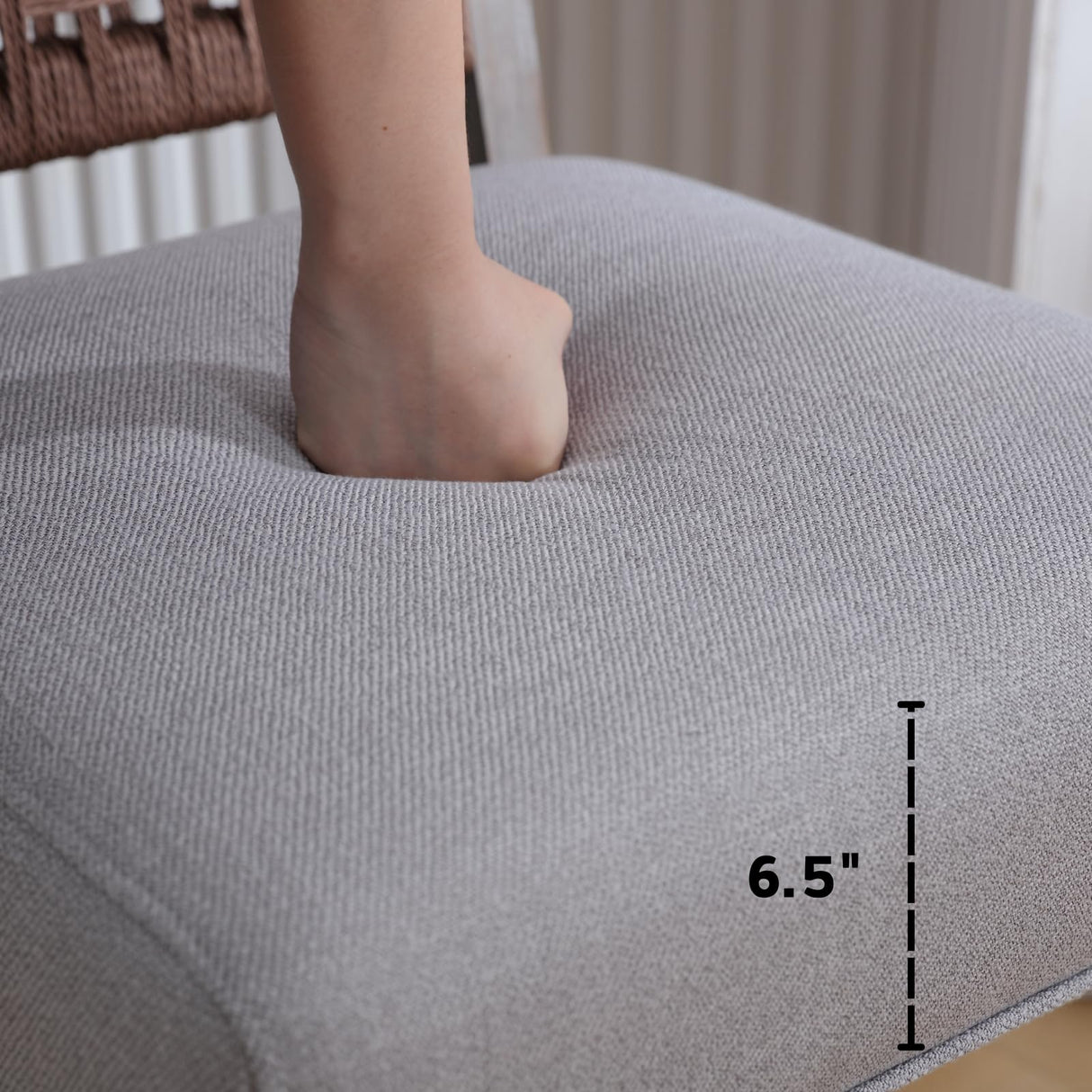 DM Furniture 27" Farmhouse Counter Height Bar Stools Set of 4 for Kitchen Island Midcentury Linen Upholstered Stool Chairs with Wicker Backrest and Wood Legs for Home Bar/Dining Counter/Patio, Grey DM Furniture