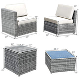 Tangkula 8 PCS Outdoor Patio Furniture Set, Rattan Wicker Sofa Set, Sectional Sofa Couch Conversation Set w/Storage Table and 12 Zippered Cushions for Garden Backyard Poolside (White) Tangkula