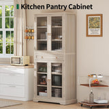 Curlaky Kitchen Pantry Cabinet with Arcylic Doors and Adjustable Shelves - 72" Tall Storage Cabinet Freestanding Cupboard with Drawer, Food Pantry Cabinet, Wood Storage Cabinets for Dining Room, White Curlaky