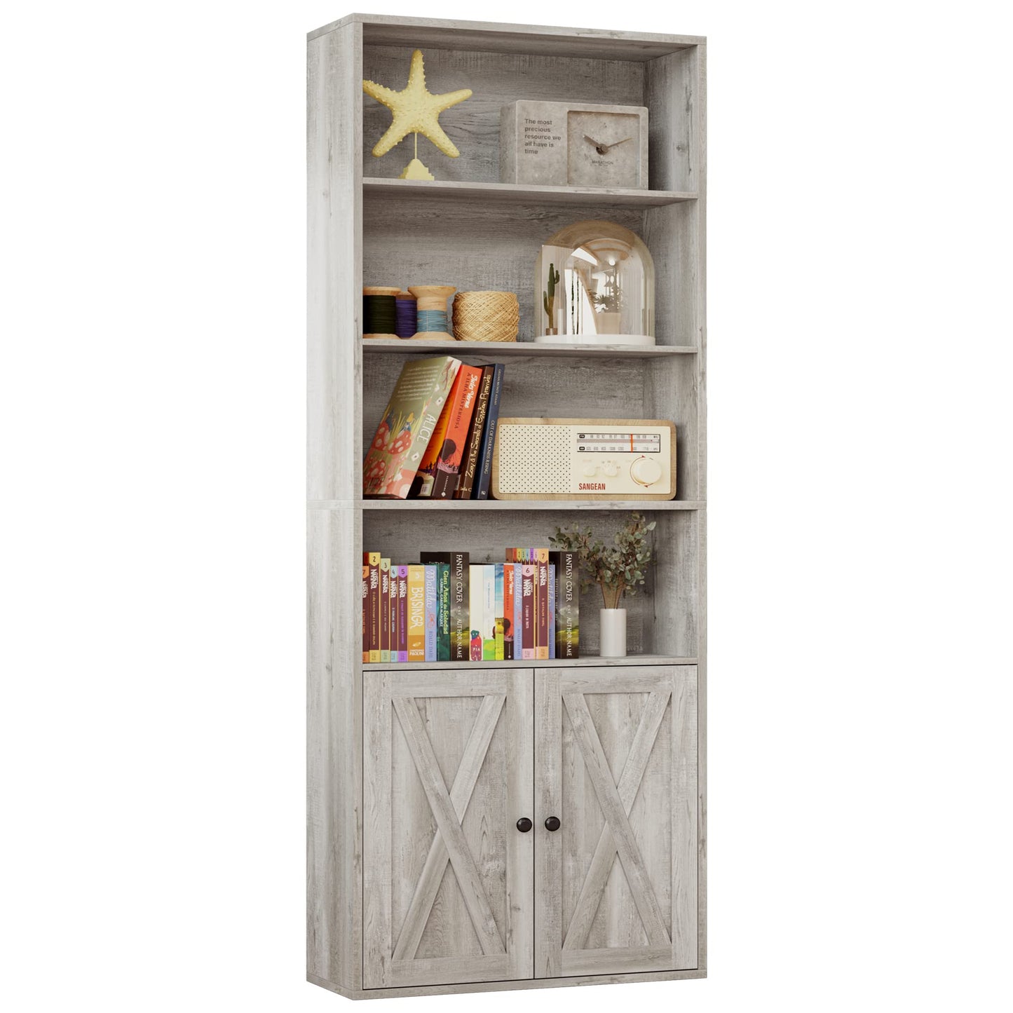 IRONCK 70-Inch Industrial Bookshelf with Doors - 6-Tier Floor Standing Storage for Home and Office - WoodArtSupply