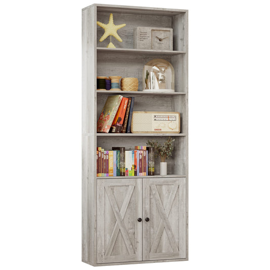 IRONCK 70-Inch Industrial Bookshelf with Doors - 6-Tier Floor Standing Storage for Home and Office - WoodArtSupply