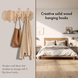Natural Wood Wall Mounted Piano Coat Rack| Coat Rack Wall Mount| Flip Down Wall Hook Rack 6 Hooks| Entryway Wall Art Hook,Made of Acacia Wood Wall Art HLYYCC