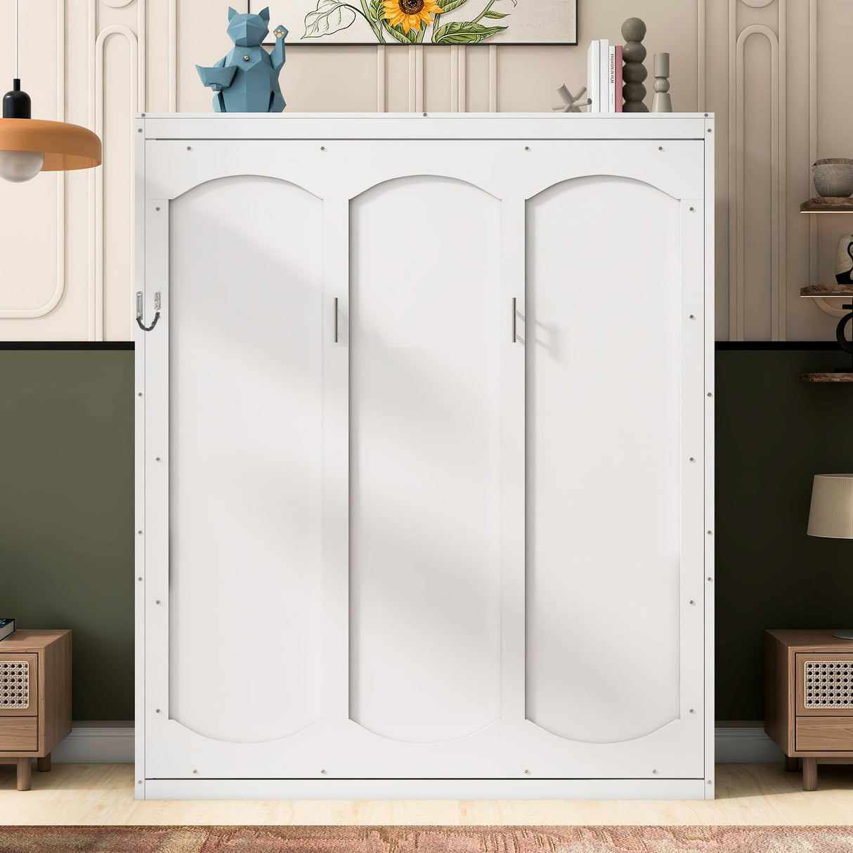 Merax Queen Size Murphy Bed, Wood Queen Murphy Cabinet Bed with Shelves, for Home Office or Small Room, White Merax
