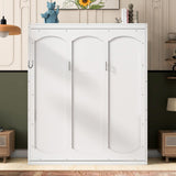 Merax Queen Size Murphy Bed, Wood Queen Murphy Cabinet Bed with Shelves, for Home Office or Small Room, White Merax
