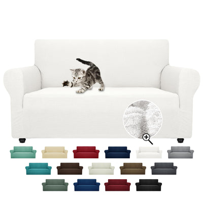 ZNSAYOTX Super Stretch Couch Cover Love Seat Sofa Covers for Living Room Dogs Pet Friendly Furniture Protector Spandex Loveseat Slipcovers with Anti Slip Foam Sticks (White, Loveseat)