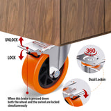 4 Inch Caster Wheels Set of 4 Heavy Duty Casters, No Noise Polyurethane Wheels for Tool Box, Furniture, Workbench, Cart (2PCS Locking Swivel Casters 2PCS Fixed Caster Wheels) Lvgwhisper