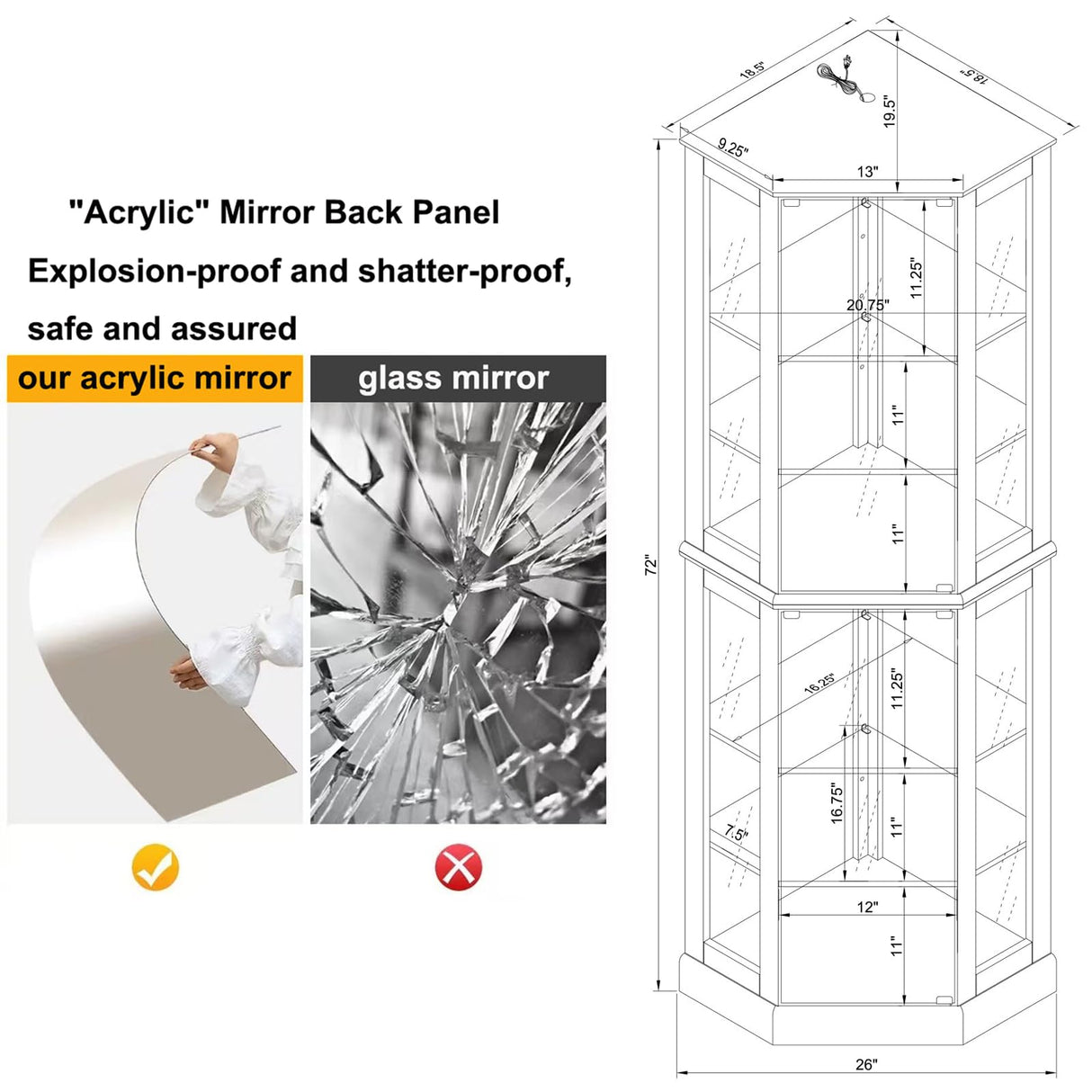 Lighted Curio Cabinet Corner Display Case for Living Room, China Hutch with Tempered Glass Doors and Shelves, Wooden Accent Cabinet, Bar and Liquor Storage Area(E26 light bulb not included) (Cherry) Majnesvon