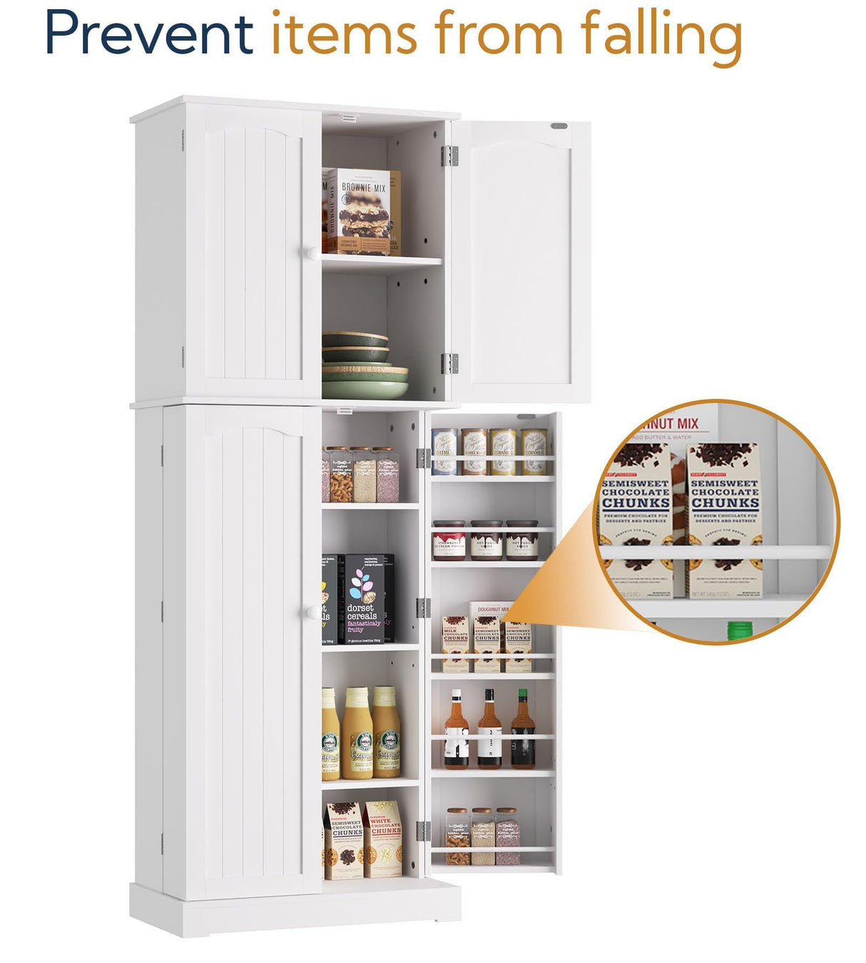 Yusong 64'' Kitchen Storage Cabinet, Tall Pantry Storage Cabinet with Doors and Shelves, Food Free Standing Pantry for Kitchen Dining Living Room, White Yusong