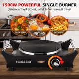 Techwood Hot Plate Portable Electric Stove 1500W Countertop Single Burner with Adjustable Temperature & Stay Cool Handles, 7.5” Cooktop for Dorm Office/Home/Camp, Compatible for All Cookwares Techwood