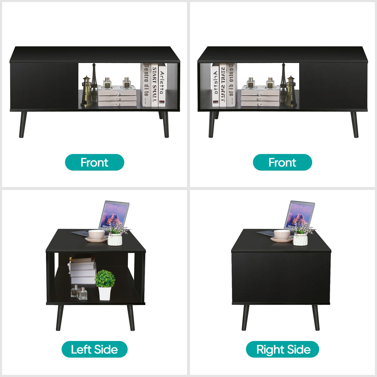 SUPER DEAL 2 Tier Retro Modern Coffee Table with Open Storage Shelf for Living Room, 40 Inch Rectangle Wooden Accent Center Table Sofa Side Table for Indoor Bedroom Apartment Small Spaces, Black SUPER DEAL