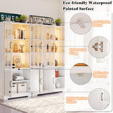 AMERLIFE Storage Cabinet Sets with LED Lights, 71" Tall Large Modern Wood Kitchen Pantry with Acrylic Glass Doors & Shelves, Display Cabinet for Living room, Dining room, Bathroom, 6+4 Doors White AMERLIFE