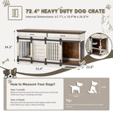 Erinnyees Solid Wood Dog Crate Furniture, 72.4" Wooden Indoor Dog Kennel Furniture for Large Dogs, Heavy Duty Dog Crates with Divider, Indoor Dog Cage Furniture TV Stand with Sliding Doors and Drawers Erinnyees