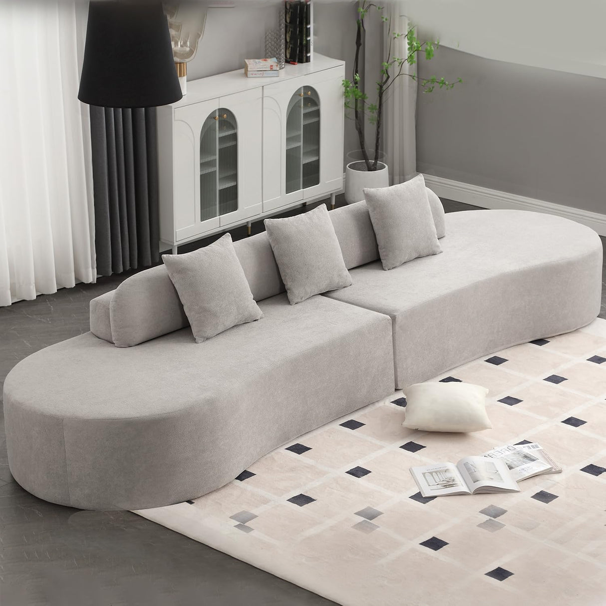 Suheww 130.5” Modern Curved Sofa, Sectional Curved Sofa Modern Sectional Curved Sofa, 4-Seater Oversized Terrycloth Fabric Sofa with 3 Pillows for Living Room Apartment(Gray) Suheww