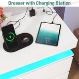 St.Mandyu 9 Drawer Dresser with Power Outlet, 63" Wide Dresser with LED Light, Modern Chest of Drawers for Closet, Double Drawer Organizer Cabinet for Bedroom, Living Room, White St.Mandyu