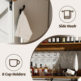 4ever2buy Farmhouse Coffee Bar Cabinet with 8 Hooks, 55 Inch Coffee Bar with Sliding Barn Doors, Tall Hutch Cabinet with Storage, White Coffee Bar with 12 Racks for Living Dining Room 4ever2buy