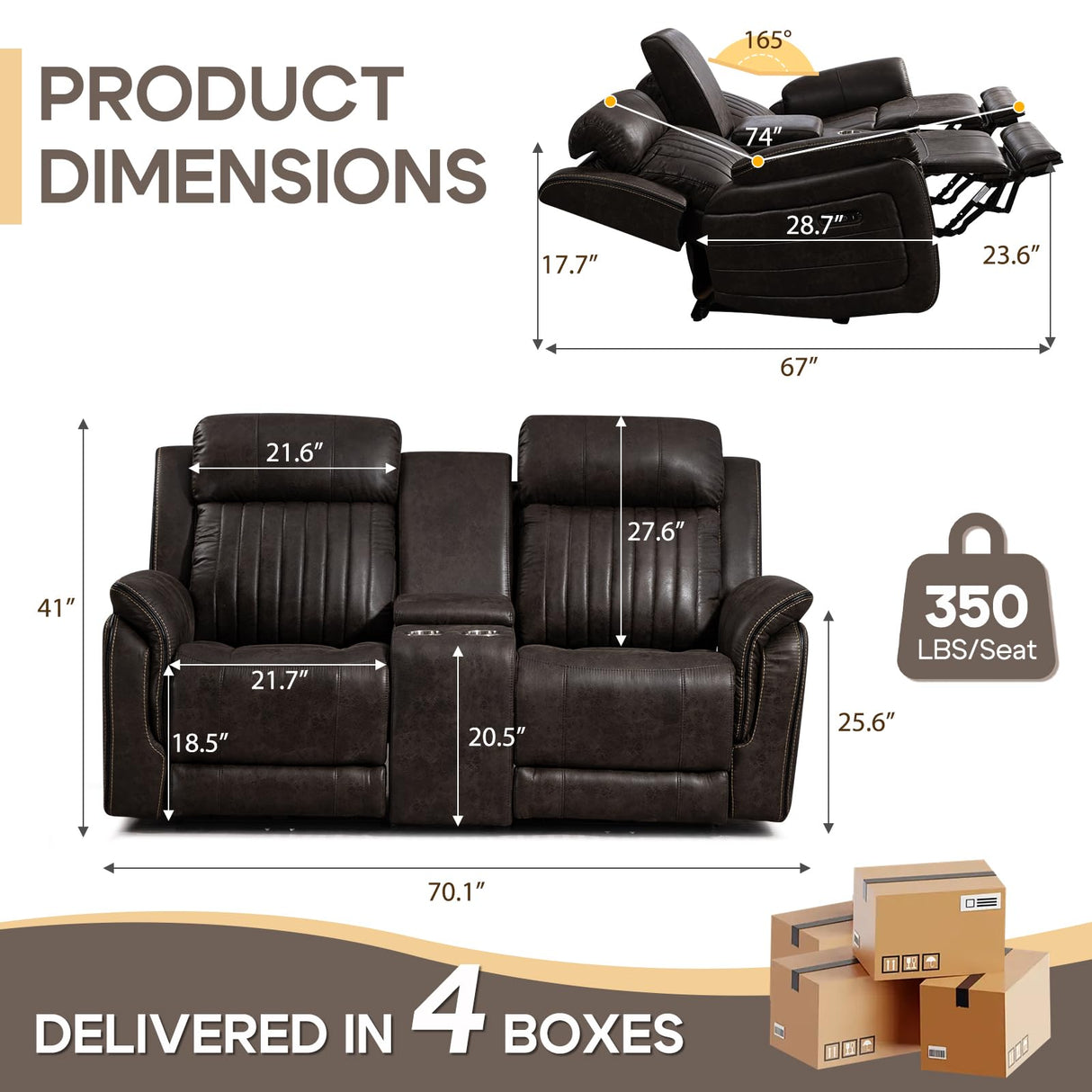 Zero Gravity Power Reclining Loveseat Sofa with Adjustable Headrests, Power Loveseat Recliner with Console, Electric 2-Seater Recliner Couch for Living Room (Foil Fabric, Charcoal Grey) CALIVIA