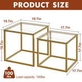 VILAWLENCE Coffee Table Set of 2, Modern Gold Glass Side Table, Metal Frame Square End Table, Center Tables Nesting Coffee Table for Living Room,Bedroom and Small Spaces VILAWLENCE
