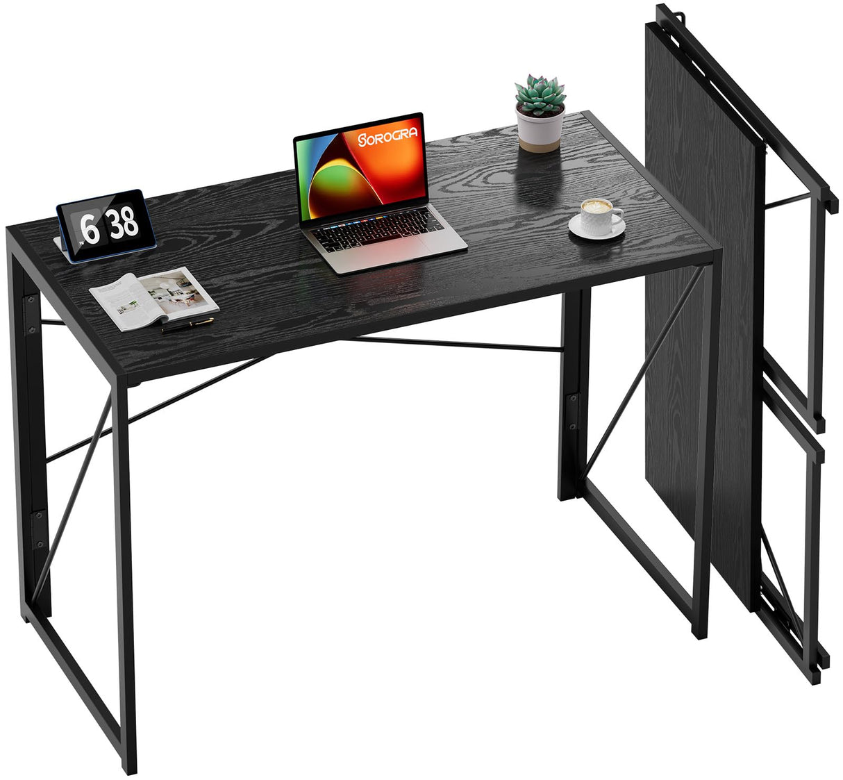 Coavas 39.4 inch Folding Desk No Assembly Required, Writing Computer Desk Space Saving Foldable Table Simple Home Office Desk, Black Wood Coavas