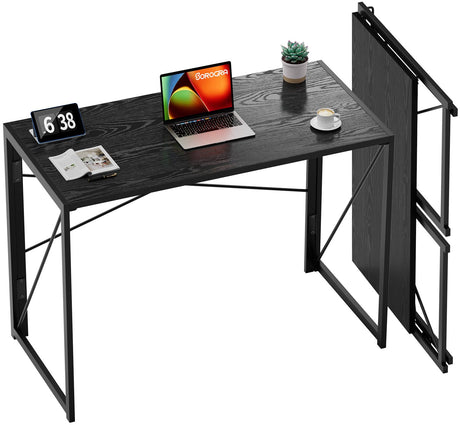 Coavas 39.4 inch Folding Desk No Assembly Required, Writing Computer Desk Space Saving Foldable Table Simple Home Office Desk, Black Wood Coavas