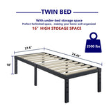 ZIYOO Twin Bed Frame 18 Inches Tall 3 Inches Wide Wood Slats with 2500 Pounds Support, No Box Spring Needed for Foam Mattress, Underbed Storage Space, Easy Assembly, Noise Free ZIYOO