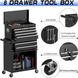 OAKANDO 8 Drawer Rolling Tool Chest, High Capacity Tool Box with Lockable Wheels and Drawers, 2 in 1 Portable Toolbox Organizer Storage Cabinet for Garage, Warehouse, Repair Shop, Black OAKANDO