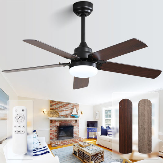 Sofucor 42 Inch Ceiling Fan with Lights and Remote Control, Indoor Outdoor Mordern Wood Ceiling Fans with Reversible DC Motor, 6 Speed, 2 Blade Colors, for Farmhouse Bedroom Patio Porch