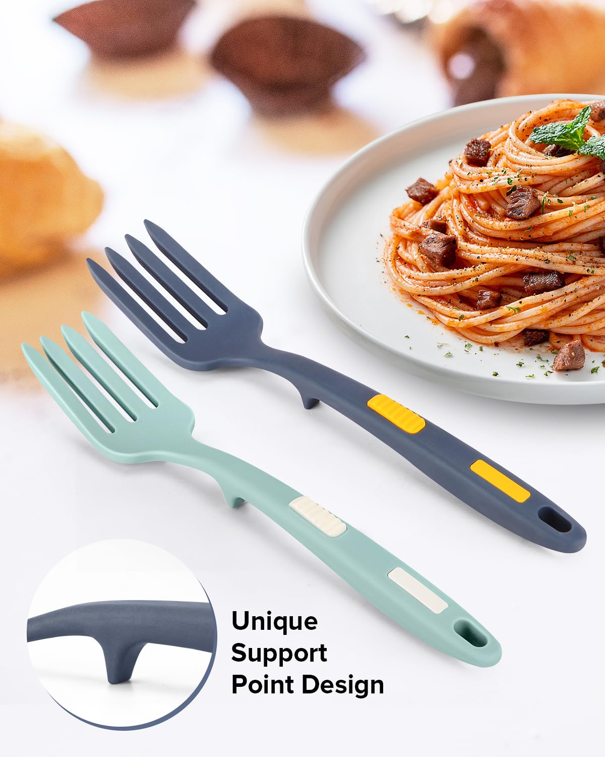 Silicone Flexible Fork, 11.6 Inch Heat Resistant Cooking Fork, Large Non Stick Fork for Mix Ingredients, Mash Food, Whisk Eggs (GT) DaiRen Kitchen