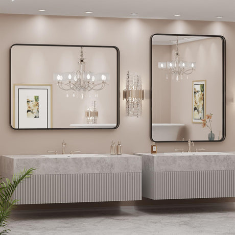 Bathroom Mirror 40x30 Inch Black Metal Framed Rounded Rectangle Vanity Mirror for Wall, Over Sink, Farmhouse, Restroom, Anti-Rust, Modern Decorative, Horizontal or Vertical Hanging Sweetcrispy