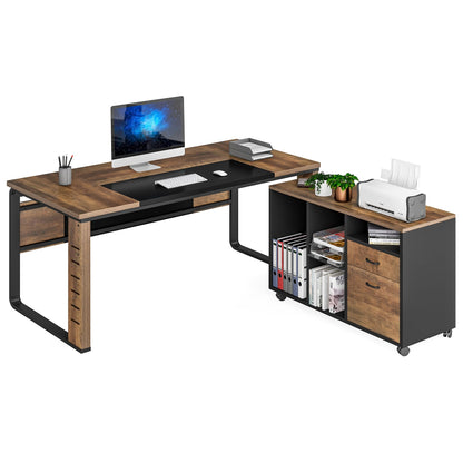 Tribesigns Large L-Shaped Computer Desk, 59 inch Executive Office Corner Desk Workstation Business Furniture with Letter Size File Cabinet for Home Office, Light Brown - WoodArtSupply