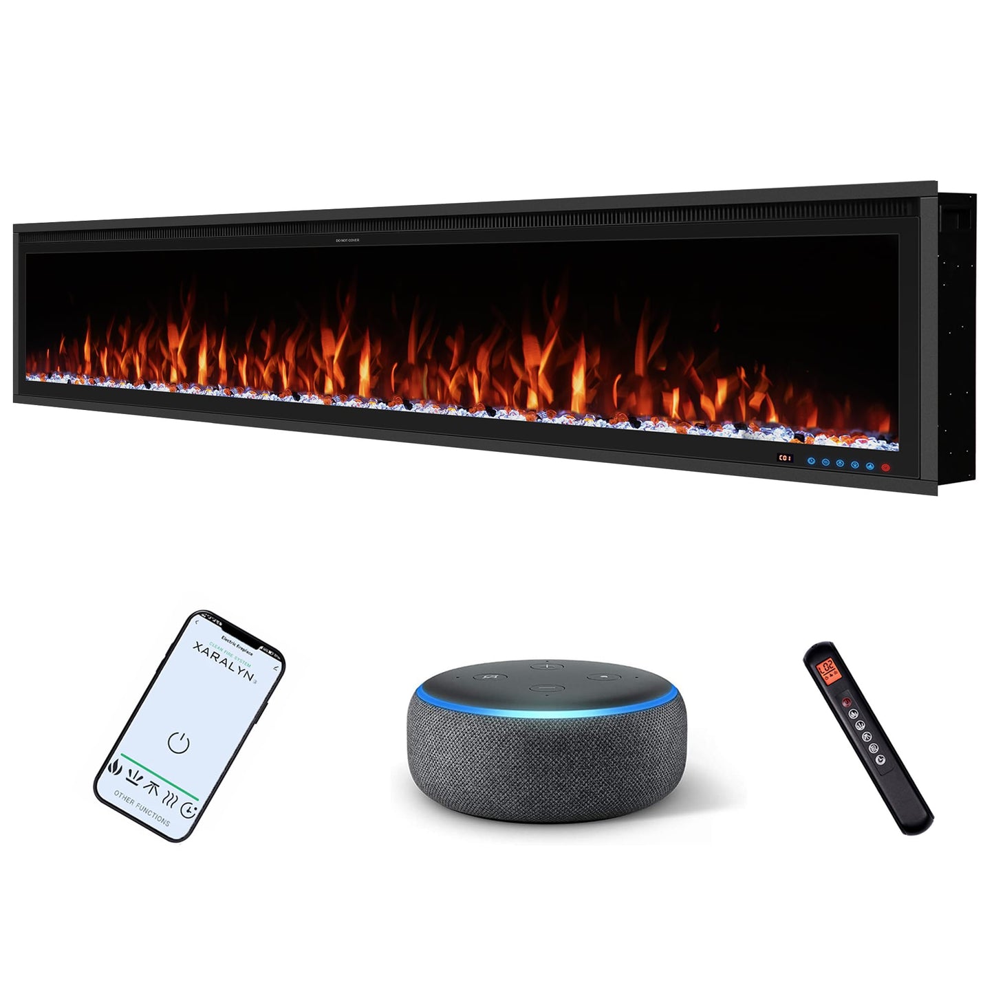 Benrocks 48'' WiFi- Enabled Electric Fireplace Inserts - Alexa & App Control, Slim Recessed & Wall Mounted, 13 * 13 * 3 Flame Color Combinations, 750W/1500W, Black