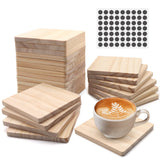 24 PCS Unfinished Square Wood Coasters, SIJDIEE 4 Inch Blank Wooden Craft Coasters with Non-Slip Foam Pad Stickers for DIY Stained Painting Wood Engraving Home Decoration Supplies SIJDIEE
