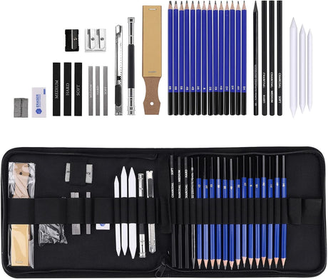 Fuzfaer Drawing Set Sketch Kit, 35 Pieces Professional Art Sketching Pencils Set with Drawing Pencils Set for Kids, Sketching Pencil Set for Adults, Watercolor Painting Pencil Set (Black) Fuzfaer