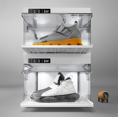 BPKADHY 2 Pcs Shoe Storage LED Smart Shoe Box, Auto-Opening Shoe Boxes Stackable Shoe Storage Organizer for Sneaker Display Case & Collection Crate White (2 PCS)