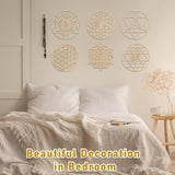 Taiyin 6 Pcs 12 Inch Sacred Geometry Wood Wall Art Set Zen Metatron Cube Home Decor Sri Yantra Merkaba Torus Flower of Life Hanging Sculpture Wooden Crystal Grid Pagan 7 Chakra Wall Decor(Burlywood) Taiyin