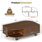 sunmiler Mid-Century Modern 39.4" Coffee Table - Leaf-Shaped Wood Center Table with Storage, Retro Fluted Central Table with Sliding Door & Large Hidden Compartment, for Living Room, Office, Walnut sunmiler
