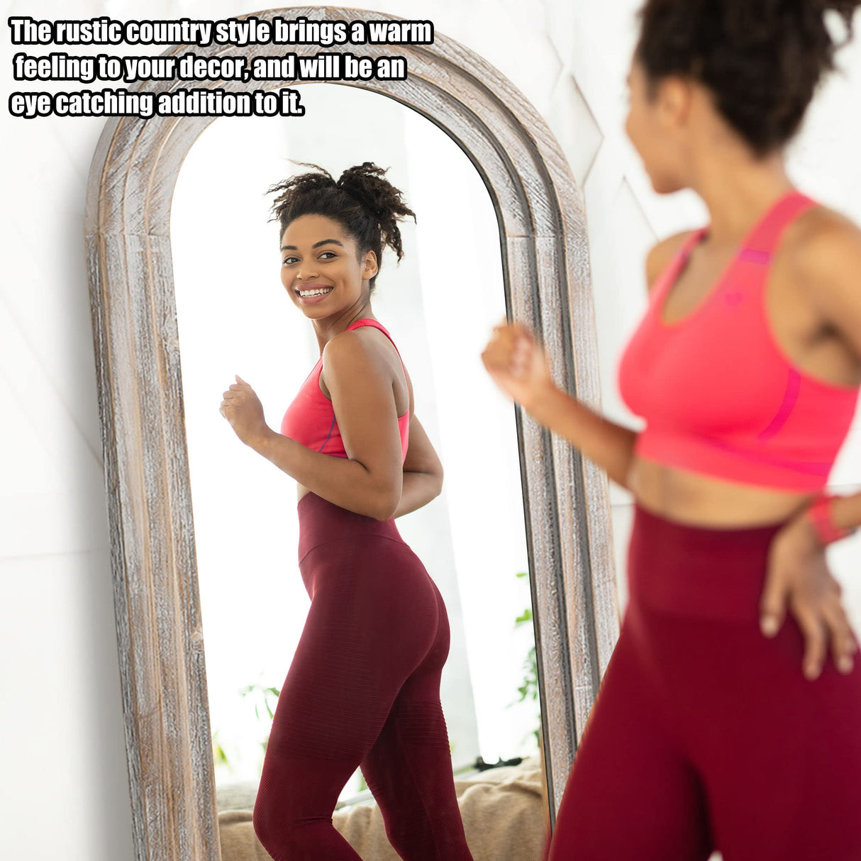 Trvone Arched Full Length Mirror Solid Wood Frame Mirror Floor Mirror with Back Hooks Vertically Hanging Wall Mirror Dressing Mirror for Bedroom Living Room (65"x22", Weathering White) Trvone