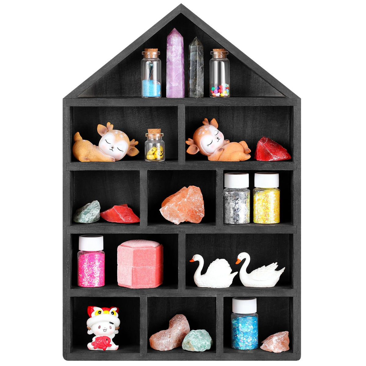 Threehoney House Shaped Wooden Shadow Cubby Box 10 W x 2 1/4 D x 15 H ...