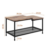 IDEALHOUSE Coffee Table Industrial Living Room Table 2-Tier Rustic Center Table with Mesh Shelf Rectangle Storage Cocktail Table Metal Frame, Easy to Assemble, Rustic Brown IDEALHOUSE
