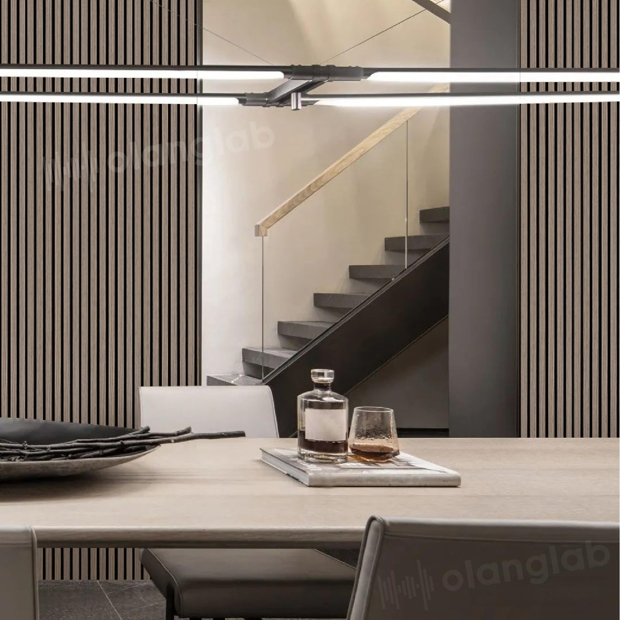 Olanglab Wood Slat Wall Panels, 2 Pack Wood Slats for Wall, 94.48"x 12.59"x 0.82" Each, 3D Wall Panels for Interior Wall Decor, (Brown Walnut) Olanglab